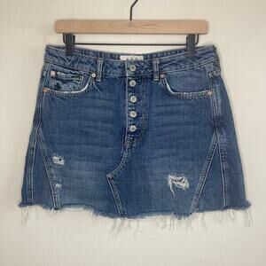 Free People We The Free Denim Cutoff Skirt Distressed Button Fly - Size 30